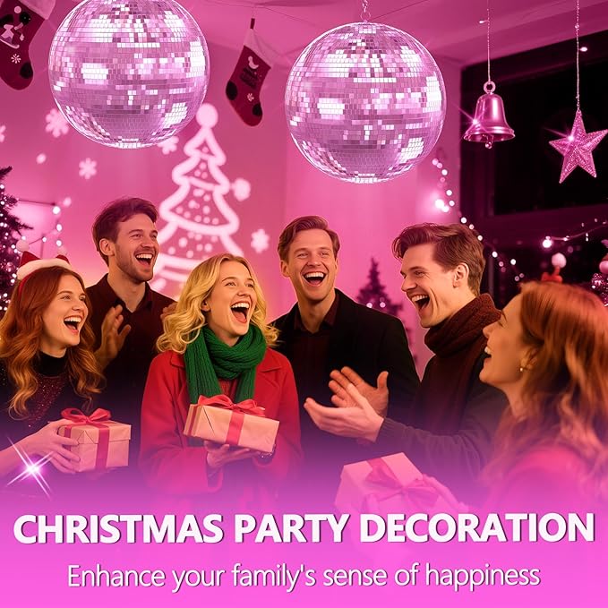 Disco Ball, 12/16/20 Inch Hanging Disco Ball, Mirror Ball for Party Decoration, Wedding, DJ Club, Stage, Birthday, Christmas, New Years Celebration (Pink, 12Inch)