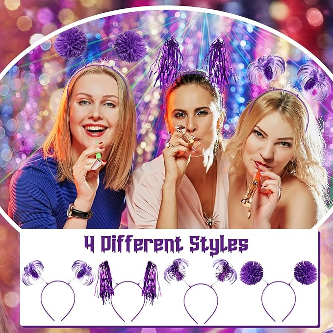 Censen 12 Pcs Christmas Pom Pom Headbands Spirit Party Headwear Tinsel Ponytails Head Bopper for Birthday Holiday
