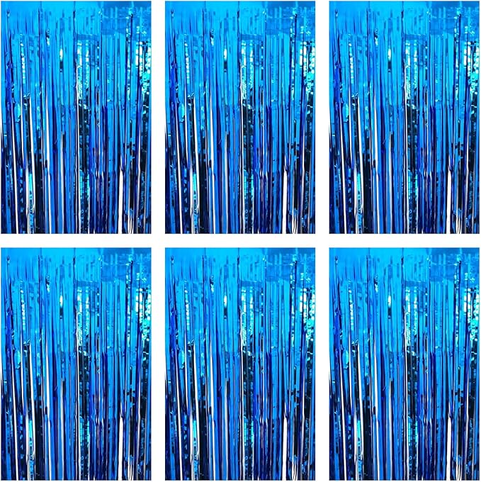 Blue Foil Fringe Curtain 3.3×8.3FT 6 Packs, Metallic Tinsel Curtains Party Streamers for Birthday Graduation Baby Shower Decoration (6pcs,3.3FT×8.3FT, Blue)