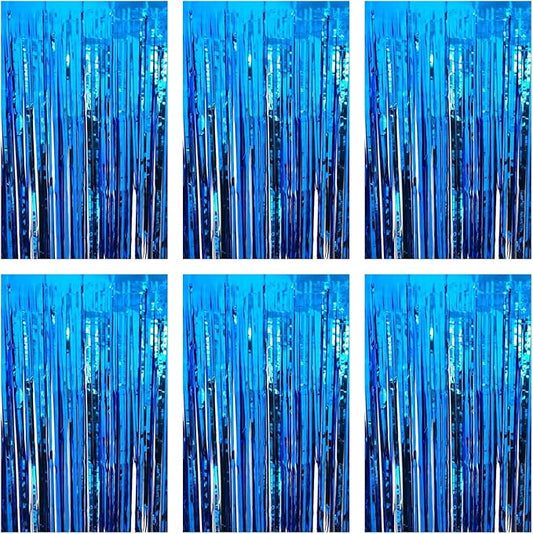 Blue Foil Fringe Curtain 3.3×8.3FT 6 Packs, Metallic Tinsel Curtains Party Streamers for Birthday Graduation Baby Shower Decoration (6pcs,3.3FT×8.3FT, Blue)