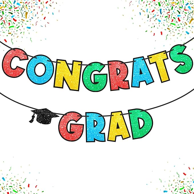 KatchOn, Glitter Kindergarten Graduation Banner - 10 Feet, No DIY | Congrats Grad Banner | Colorful Congrats Grad Sign for Kindergarten Graduations Decorations | Preschool Graduation Decorations 2025