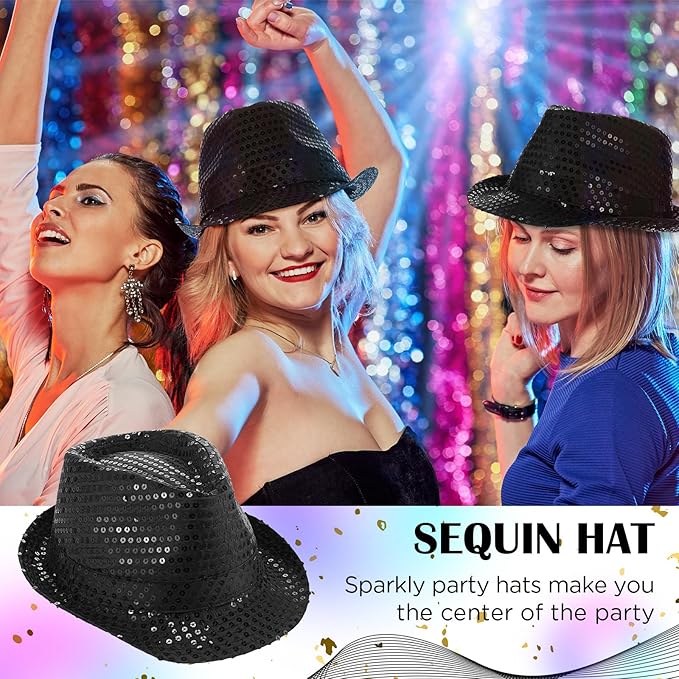 Panitay Black Sequin Hats for Women Men Bulk Western Glitter Hat Shining Cap Cowboy Disco Cap Costume Headwear