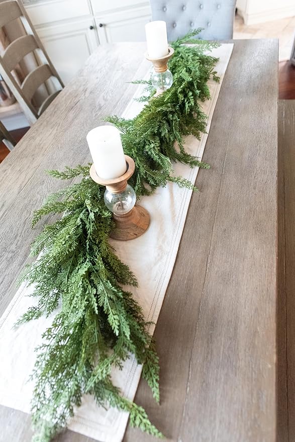 Real Touch Cedar Garland Artificial Realistic, Faux Cedar Garland Realistic, Realistic Christmas Garland for Mantle, Stairs, Table, Real Touch Garlands Fireplace (Extra Full, 6 Foot)