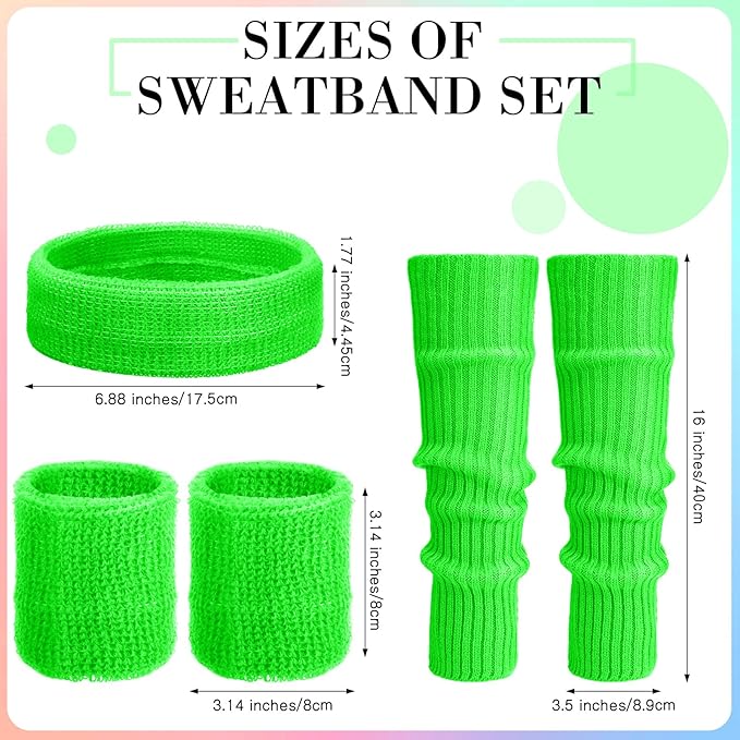 80s Women Neon Leg Warmers Headband Wristbands Earrings Hair Rings Fanny Pack Set Knit 80s Women Neon Accessories (Green)