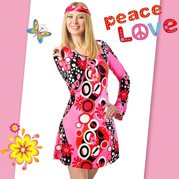 Haysandy 70s 60s Hippie Costume Set Women Disco Outfit Accessories for Halloween Carnival Earrings Necklace Headband