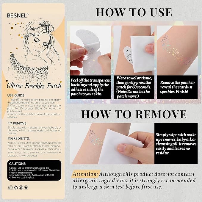 24pcs Glitter Freckles Makeup Patches-Holographic-Face Glitter Speckles, Sparkle Speckles Patches for Women, Cute Sparkling Fake Freckles, Glitter Freckles Face Tattoo, Musical Festival Accessories