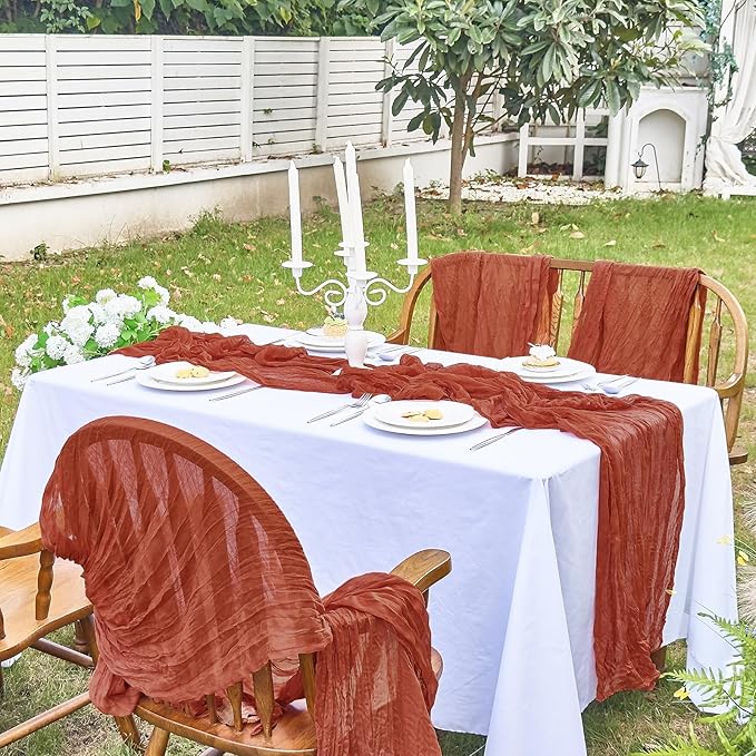 IVAPUPU 2 Pcs Cheesecloth Fall Table Runner - 10ft Terracotta Boho Gauze Cheese Cloth Table Runner for Baby Shower Decoration Wedding Party Summer Garden Farmhouse