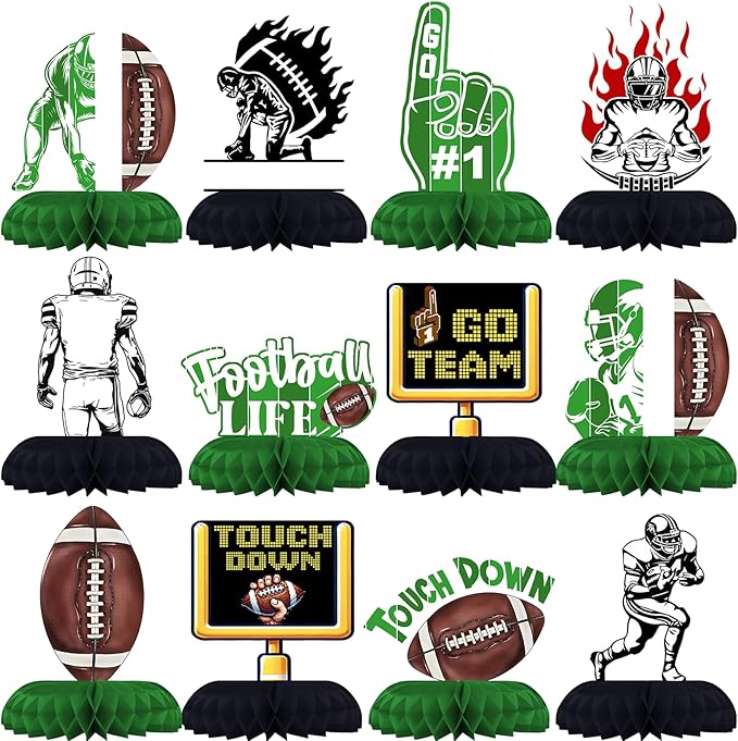 Football Birthday Party Decorations – 12 PCS Honeycomb Centerpieces, Touchdown Table Decorations for Super Bowl Party Supplies