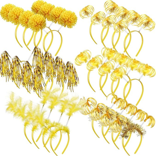 Censen 24 Pcs Pom Pom Headband Tinsel Wrapped Ponytail Head Bopper Costume Headwear Halloween Party Accessory