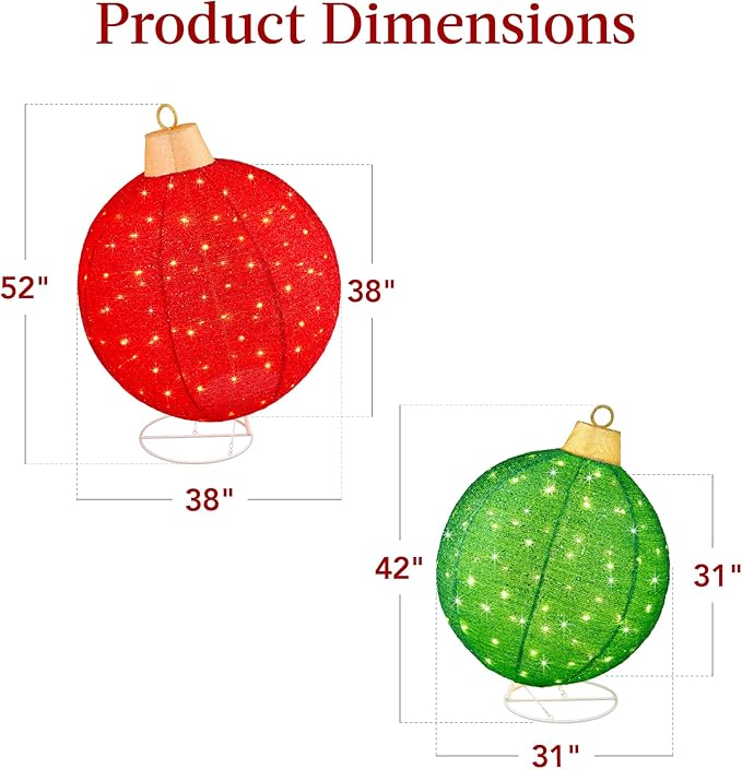 Best Choice Products 2pc Lighted Pop-Up Outdoor Christmas Ornament Set, Holiday Ball Decoration w/ 220 LED Lights, 8 Light Functions - Red/Green