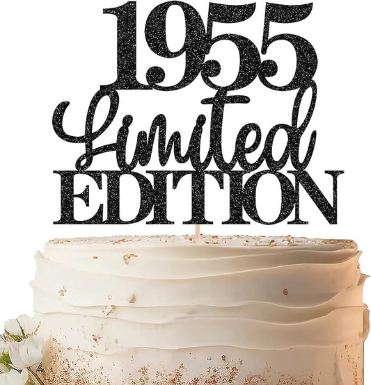 Limited EDITION 1955 Cake Topper - Black Glitter Happy 70th Birthday Party Cake Decoration Supplies, Cheer to 70 Years Cake Bunting Decor for 70th Birthday Party Photo Booth Props