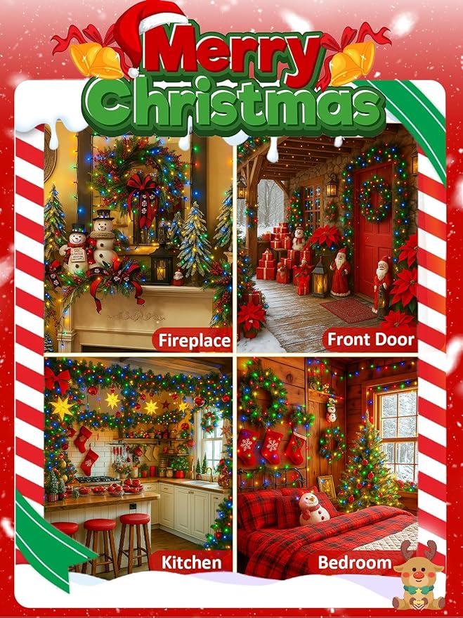 Voice Controlled Smart Christmas Lights Outdoor, 108.8ft 300 LED Twinkle String Light with 7 Voice Commands, 12 Modes & Timer, Dimmable Waterproof Christmas Tree Lights for Party Garden (Multicolor)