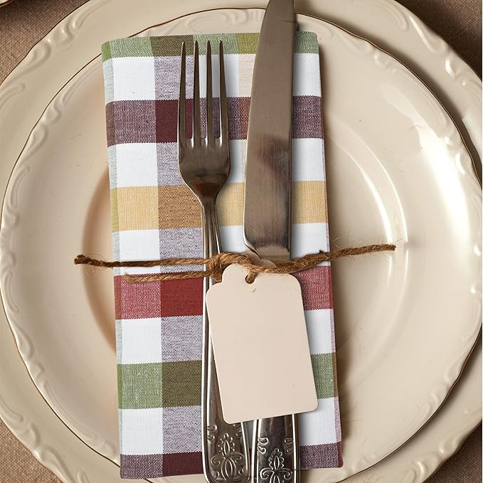 Urban Villa Cloth Napkins Harvest Checks Dinner Napkins Set of 12 20X20 100% Cotton Absorbent Washable Durable Reusable Cloth Napkins Ideal for Farmhouse Party Thanksgiving Harvest Fall Dinner Napkins