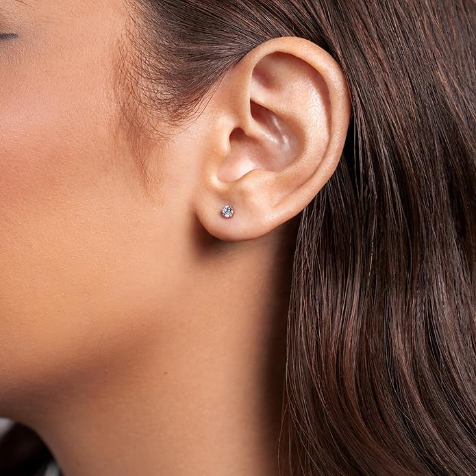 1/4 to 2 Carat Natural or Lab Grown Diamond Round Stud Earrings for Women in 14k White Gold (D-E to L-M, VVS1-VVS2 to SI2-I1, cttw) 3-Prong Martini Screw Back by Privosa Fine Jewelry