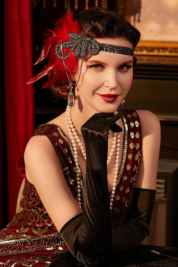 BABEYOND 1920s Flapper Headband Roaring 20s Great Gatsby Feather Headpiece