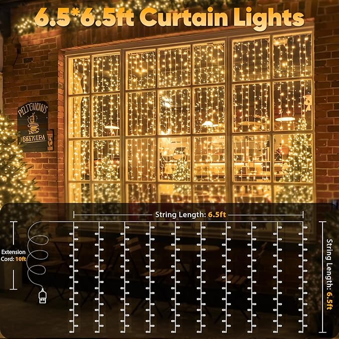 suddus Curtain Lights for Bedroom, 200 Led Hanging String Light Outdoor, Fairy Curtain Lights Indoor for Christmas, Dorm, Wall, Backdrop, Window, Wedding, Party, Birthday Decor, Warm White