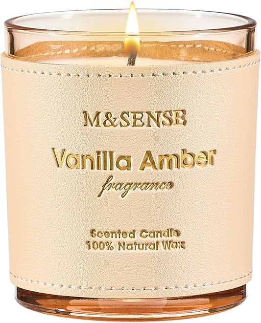 M&SENSE Vanilla Amber Scented Candles-Vegan Soy Wax, No Toxin 10oz 42-Hour Long Burning Time,Winter Cozy Relaxing Fall Calming Candle for Bathtub & Sleep, Housewarming Thanksgiving Christmas Gift