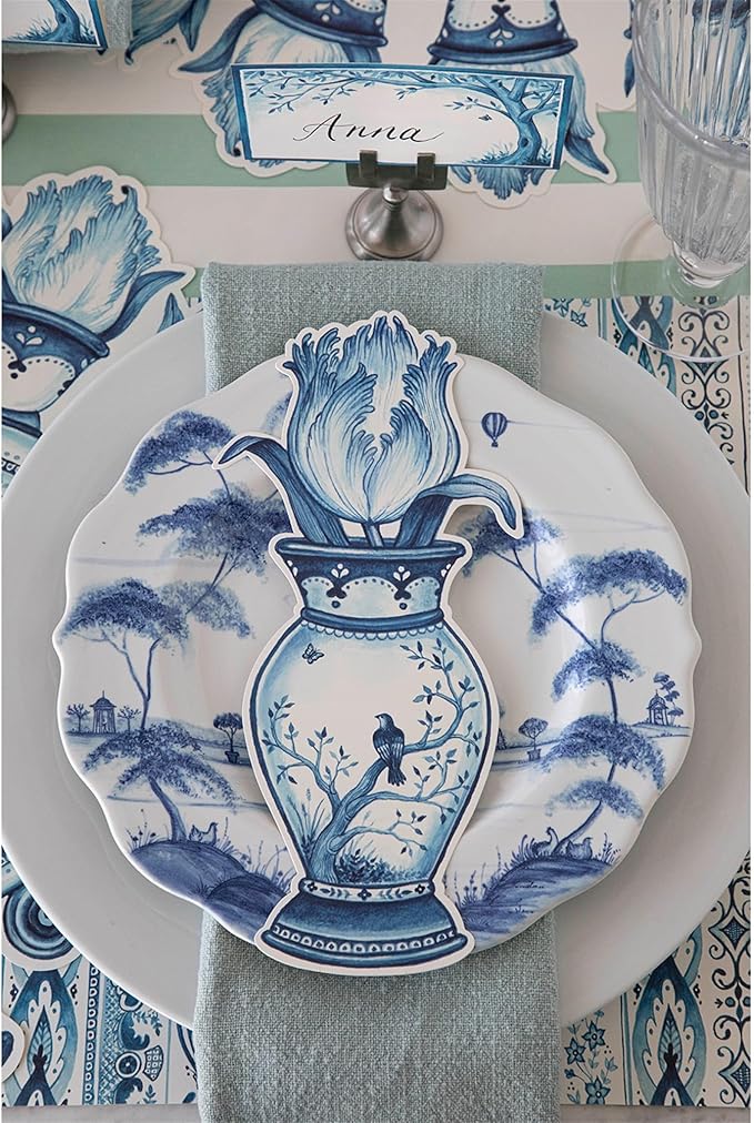 Hester & Cook Table Accent Place Cards - Dinner Name Cards for Table Setting Set of 12 - Made in USA (Indigo Floral)