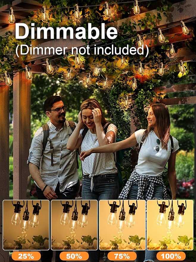 Svater Outdoor String Lights 100 FT, Patio for Outside with Shatterproof S14 Bulbs, Waterproof LED Hanging Light for Cafe Backyard Bistro Party, Warm White