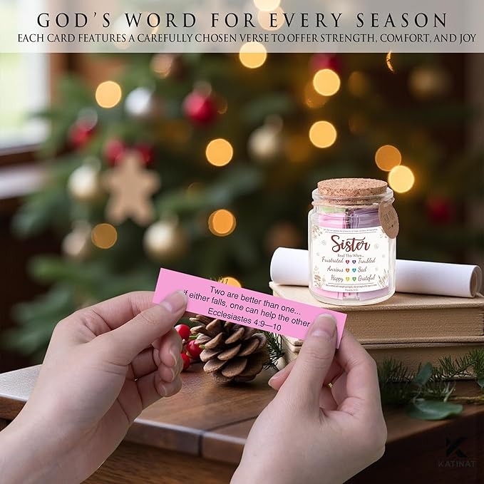 Bible Verse Jar for Sister – 92 Color-Coded Scriptures for Encouragement, Birthday Present for Sister from Mom, Daughter-in-Law Gift Idea, Faith & Comfort Jar, Inspirational Christmas Gift for Sister