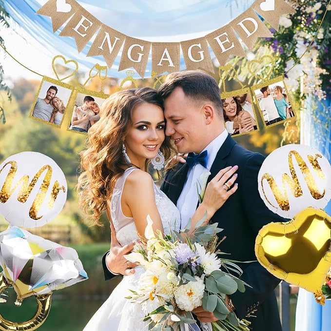Engagement Party Decorations, Engagement Decor with Balloons and Photo Garland