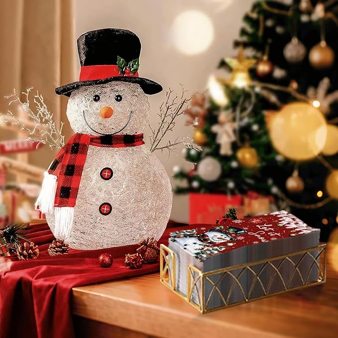 100 Pcs Christmas Paper Napkins 2 Ply Snowman Disposable Hand Towels for Bathroom Kitchen Snowman Guest Napkins for Christmas Winter Holiday Party Supplies