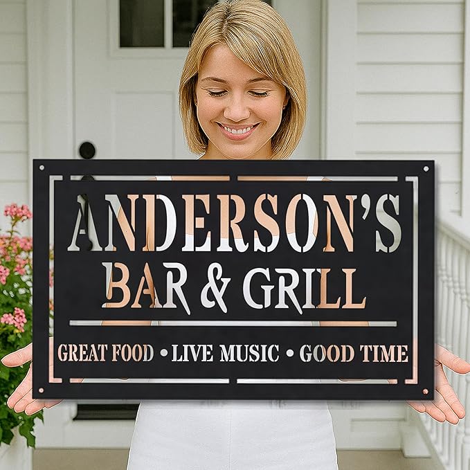 Personalized BBQ Metal Sign – Custom Grill Name Plaque for Outdoor Kitchen, Backyard Barbecue, Man Cave, Smoker Shed, Patio Wall Art, Vintage Hanging Decoration, Gift for Dad, Grandpa, Papa