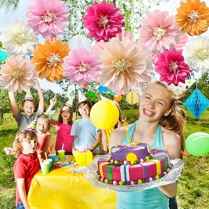 12pcs 10in 12in Paper Flowers Tissue Flowers Pom Paper Pom Poms Hanging Paper Flowers Wall Backdrop Wedding Party Flower Decorations DIY Art Craft Blooms for Birthday Baby Shower Decor Yellow Orange