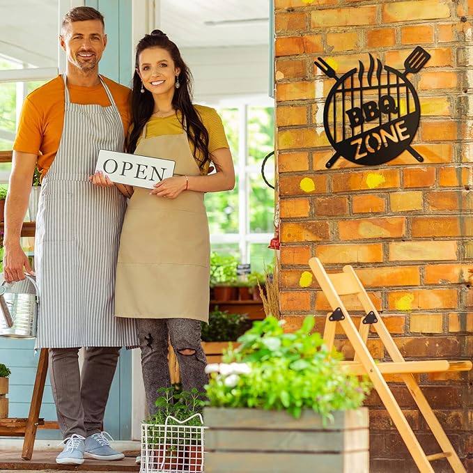 Funrous Metal BBQ Sign Outdoor Round Grill Zone Retro Barbecue Monogram Wall Decor Kitchen Hanging Grill Barbecue Sign for Backyard Patio Farmhouse Porch Deck Decorations