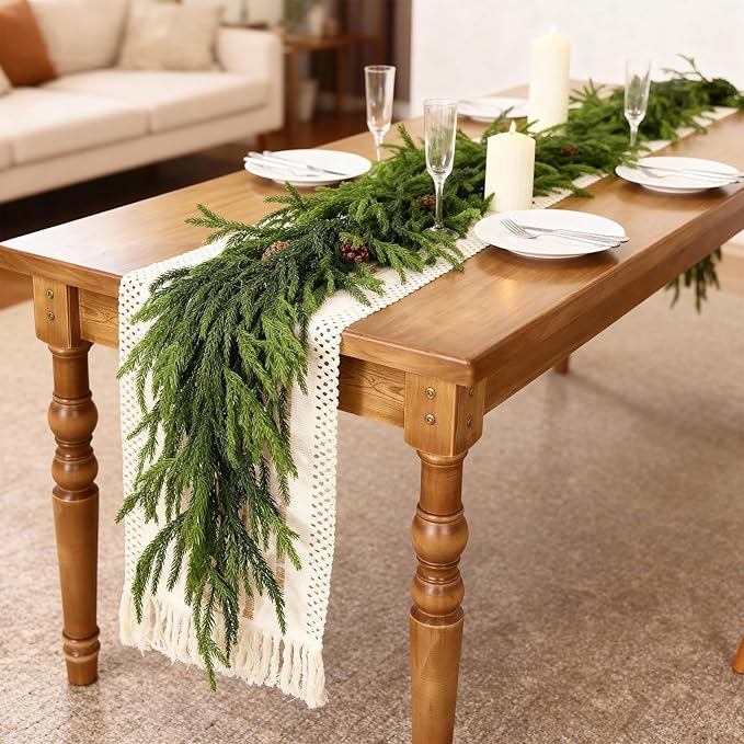 5FT Real Touch Norfolk Pine Garland - Artificial Christmas Garland Fake Green Faux Pine Needles Garland for Table Fireplace Mantle Holiday Home Indoor Outdoor Decor (1PCS)