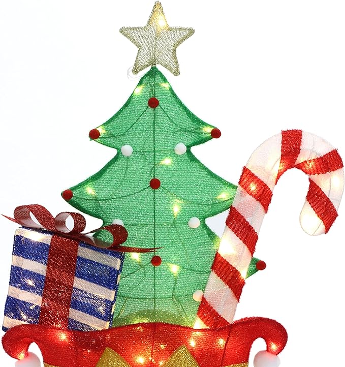 LuxenHome 3.5FT Lighted Christmas Outdoor Decorations, Colorful Santa's Gift Bag Indoor & Outdoor Holiday Yard Decor with 60 LED Lights, Plug-in Xmas Ornament for Holiday, Porch, Lawn, Garden Display