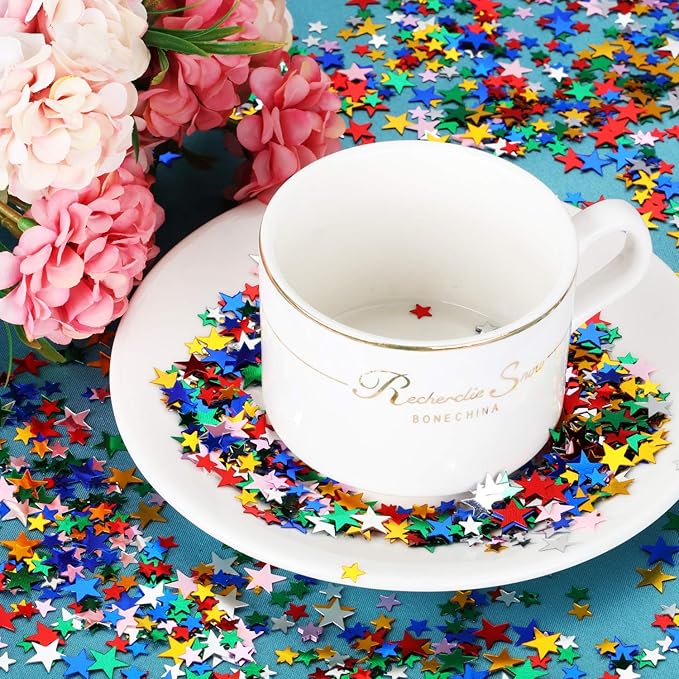 Hestya 60g Star Confetti Glitter Table Confetti Metallic Foil Stars for Christmas Party Wedding Festival Decorations(Multicolor,10mm and 6mm)