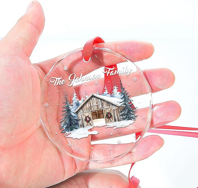 Personalized Crystal Christmas Ornaments with Photo, Custom Christmas Photo Tree Glass Ornaments, Elegant Crystal Keepsake for Family, Couples, Weddings & Christmas 2025 Gifts (#PGO09)