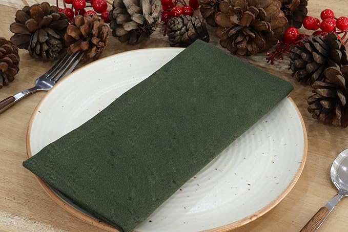 PurpleEssences Set of 6 Cloth Dinner Napkins 100% Cotton 18x18 Inch - Soft Durable Washable - Ideal for Farmhouse Party Christmas Holiday Winter - Perfect Everyday Use Table Linen - Olive Green