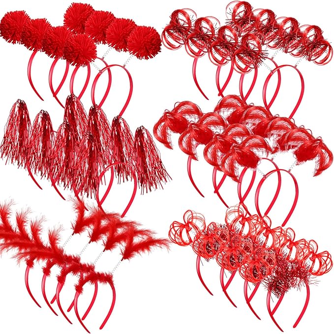 Censen 24 Pcs Pom Pom Headband Tinsel Wrapped Ponytail Head Bopper Costume Headwear Halloween Party Accessory