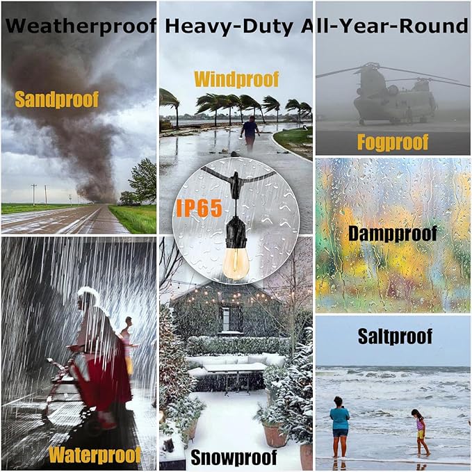 Outdoor String Lights LED 150FT Waterproof Heavy-Duty Patio Lights String with 50 Dimmable Shatterproof Plastic Edison Bulbs(4 Extra) for Gazebo Pergola Bistro Lights Connectable