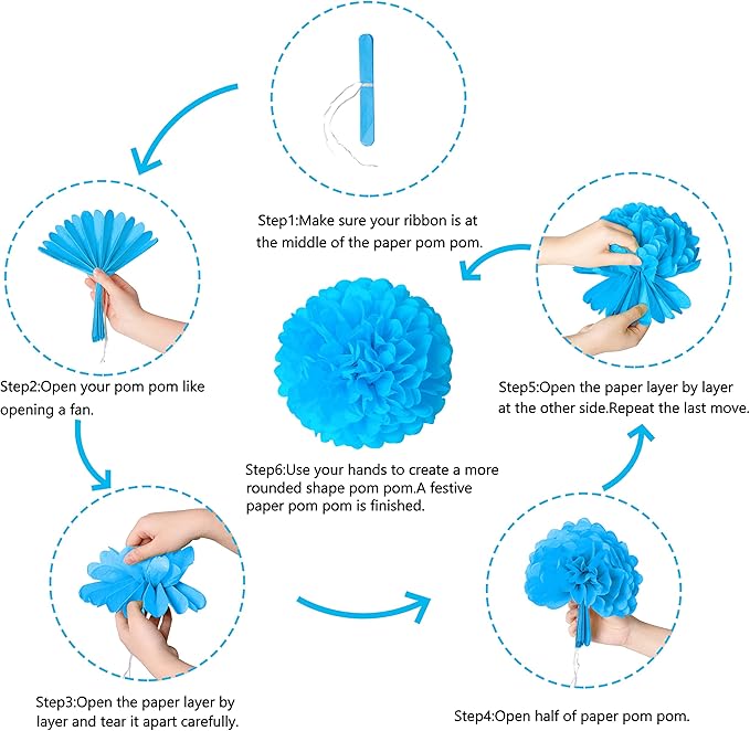 Moon Boat 35PCS Party Decorations Paper Fan Hanging Set - Birthday,Baby Shower,Wedding Decor (Blue)