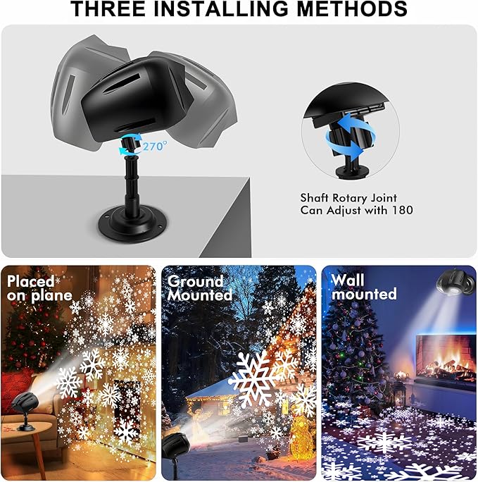 Christmas Projector Lights Outdoor, Snowflake Projector with Remote Control, IP65 Waterproof LED Snowflake Projection Lights for Christmas Decorations Garden Holiday Parties New Year