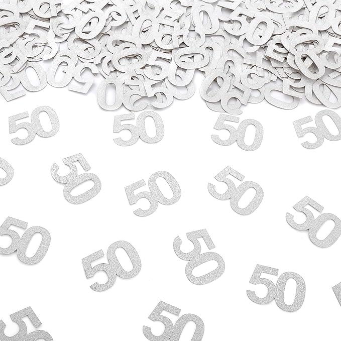50th Happy Birthday Confetti Decorations - 50th Wedding Anniversary Party Table Decorations, Silver Glitter Number 50 Party Supplies
