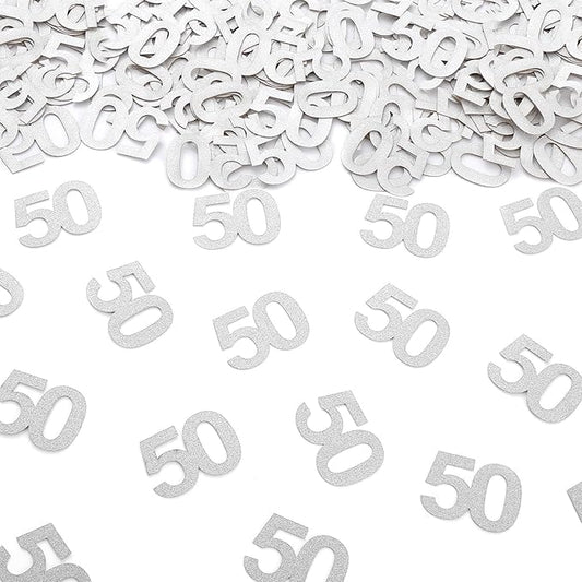 50th Happy Birthday Confetti Decorations - 50th Wedding Anniversary Party Table Decorations, Silver Glitter Number 50 Party Supplies