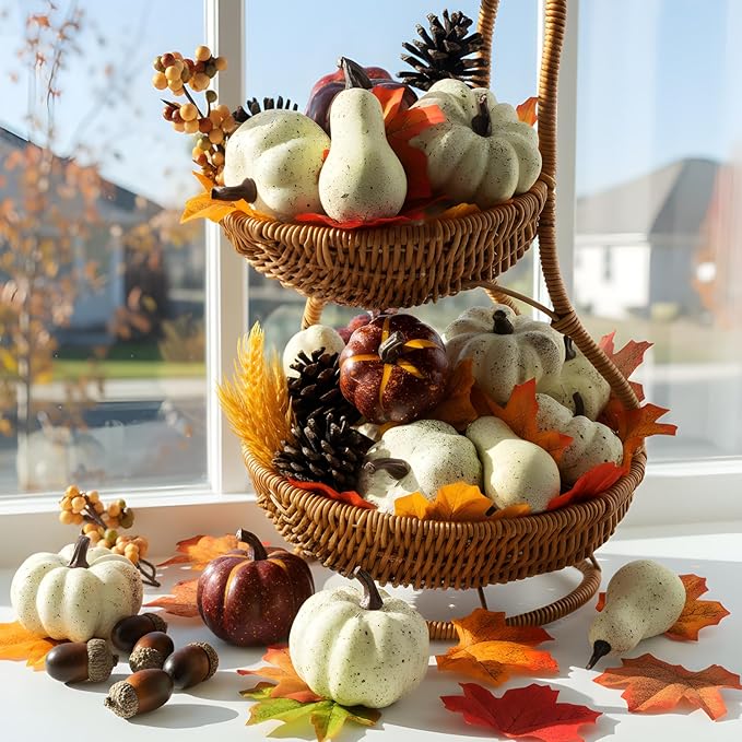 Fake Pumpkin Decor Set,Mini Fake Pumpkin Decor,Fall Harvest Decorations,Halloween Thanksgiving Decor and Table Centerpieces (Style 3)
