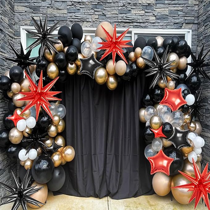 22 Pcs Star Balloons,22/18/10 Inch Star Foil Mylar Balloon,Spike Balloons and Four Pointed Balloon for Party Supplies Christmas Birthday Wedding Photo Booth (Black Red)