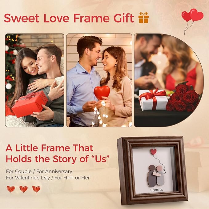 Valentine’s Day Gifts Shadow Box Frame – I Love Us Gifts for Her Him, Cute Couple Gift, 3D Wooden Love Picture Frame, Anniversary Christmas Birthday Gift for Boyfriend Girlfriend Wife Husband (Brown)