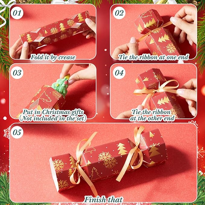 Xinnun 50 Packs Christmas Cracker Kit No Snap Xmas Party Table Favors Snowflake Reindeer DIY Christmas Party Cracker Candy Boxes for Holiday Dinner Decoration Gift(Berry Style)