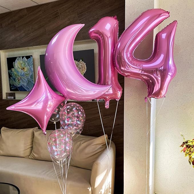 Pink Star Balloons,12Pcs Four Angle Star Foil Balloons,26Inch and 10Inch Pink Quadrangle Helium Polyester Film Balloon for Birthday Anniversary Baby Shower Wedding Party Decorations