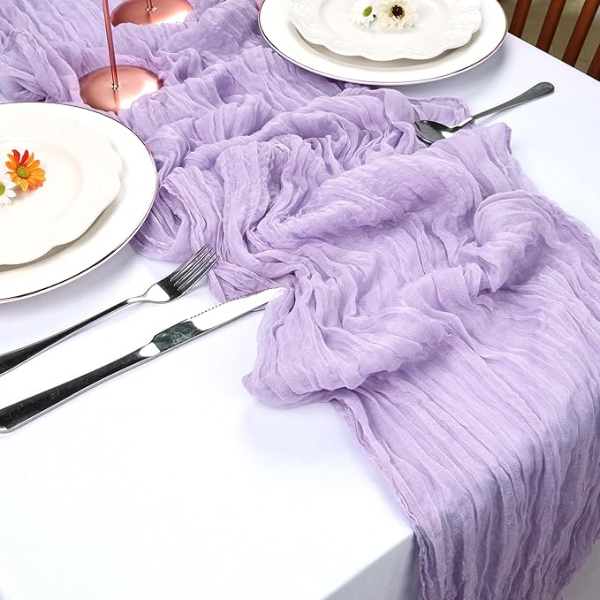 12 Pack Lavender Purple Cheesecloth Table Runner 10FT Boho Cheese Cloths Gauze Fabric Table Runners 120 Inch Rustic Sheer for Wedding Birthday Party Baby Shower Home Decorations
