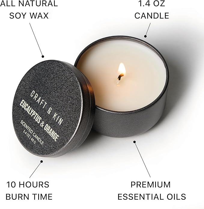 Craft & Kin Scented Votive Candle Gift Set of 6 | Small Luxury Fall Scented Candles Gift Set for Home | Candle Box with Assorted Scents | 15–20 Hour Burn Each