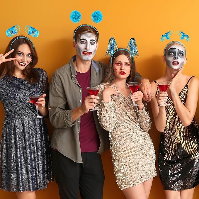 Censen 12 Pcs Christmas Pom Pom Headbands Spirit Party Headwear Tinsel Ponytails Head Bopper for Birthday Holiday