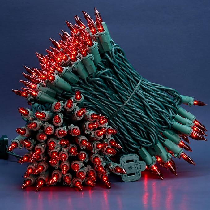 200 Count Red Christmas Lights, Pack of 2 Strands 100 Count 33 ft Green Wire UL Listed Holiday String Light (Red)