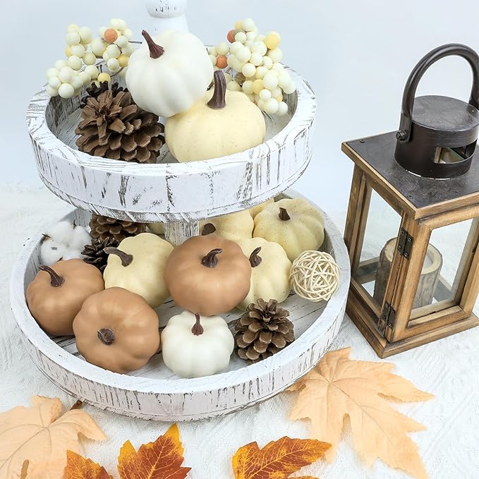 Artgar Foam Pumpkin Decor - 16 PCS Artificial Pumpkin Set - Fall Decor with Mini Pumpkins, Pinecones Maple Leaves Berries for Halloween Thanksgiving Fall Decor, DIY Crafts Tabletop Tray Decorations